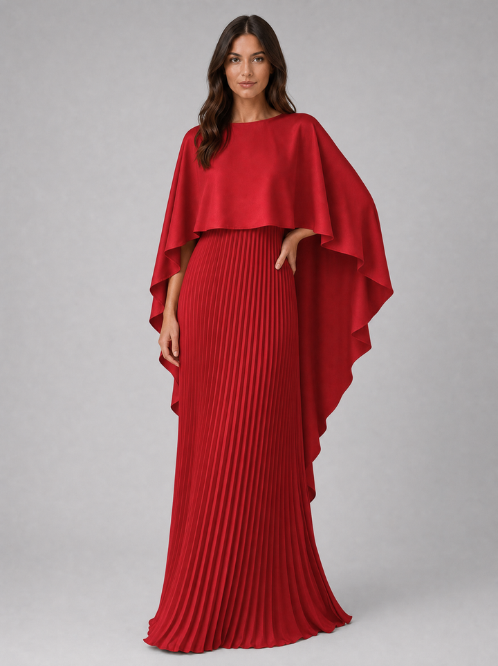 Women’s Pleated Maxi Dress with Cape Sleeves