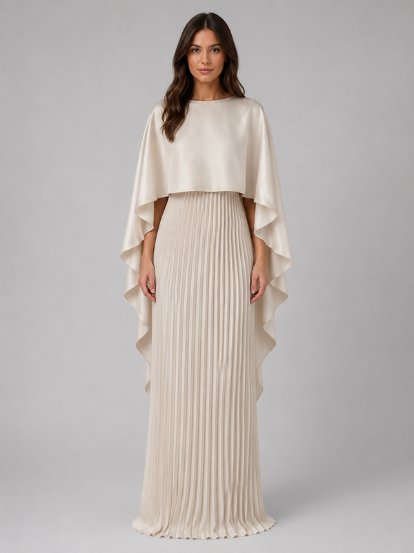 Women’s Pleated Maxi Dress with Cape Sleeves