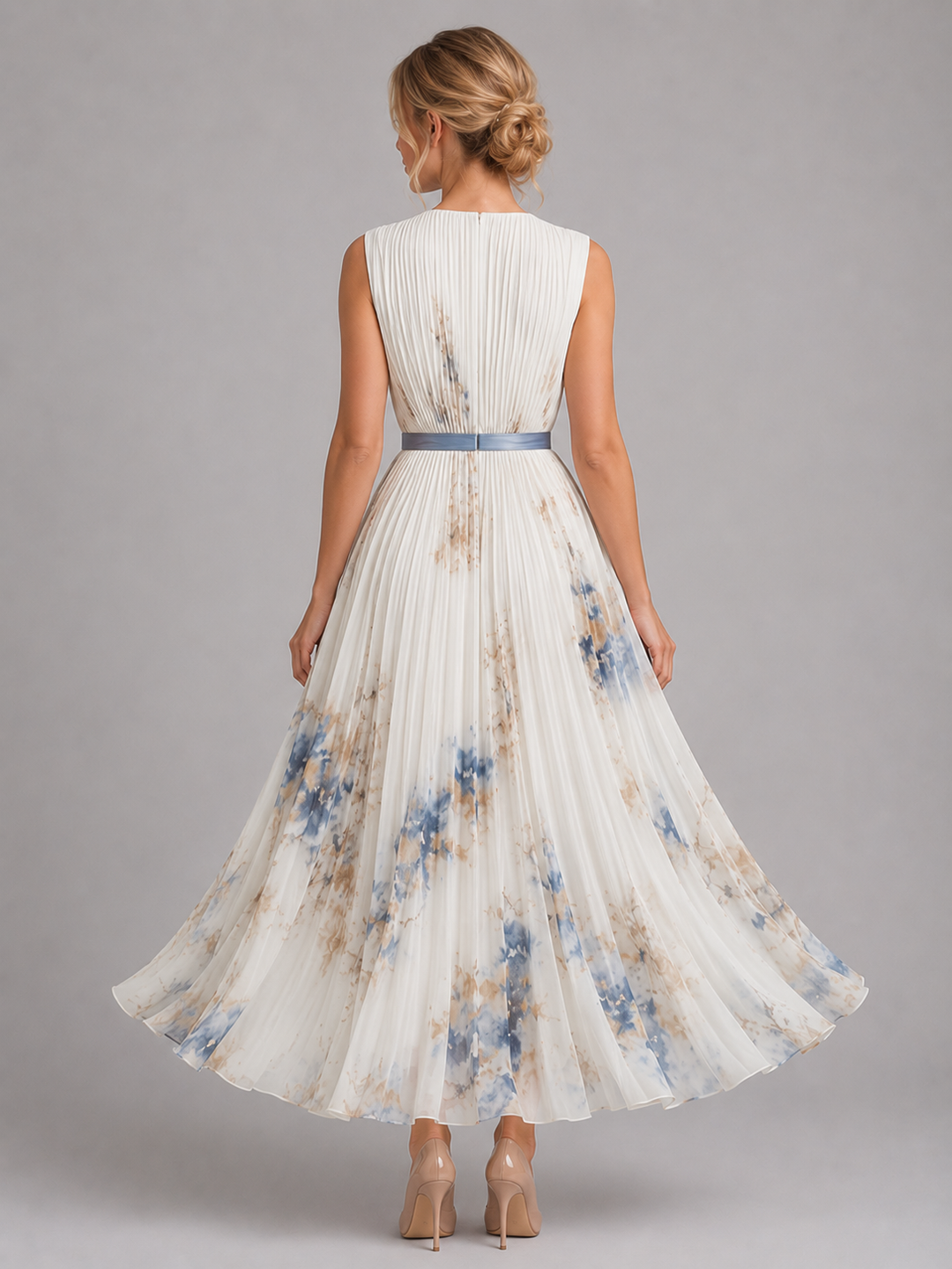 Women’s Pleated Maxi Dress with Floral Print