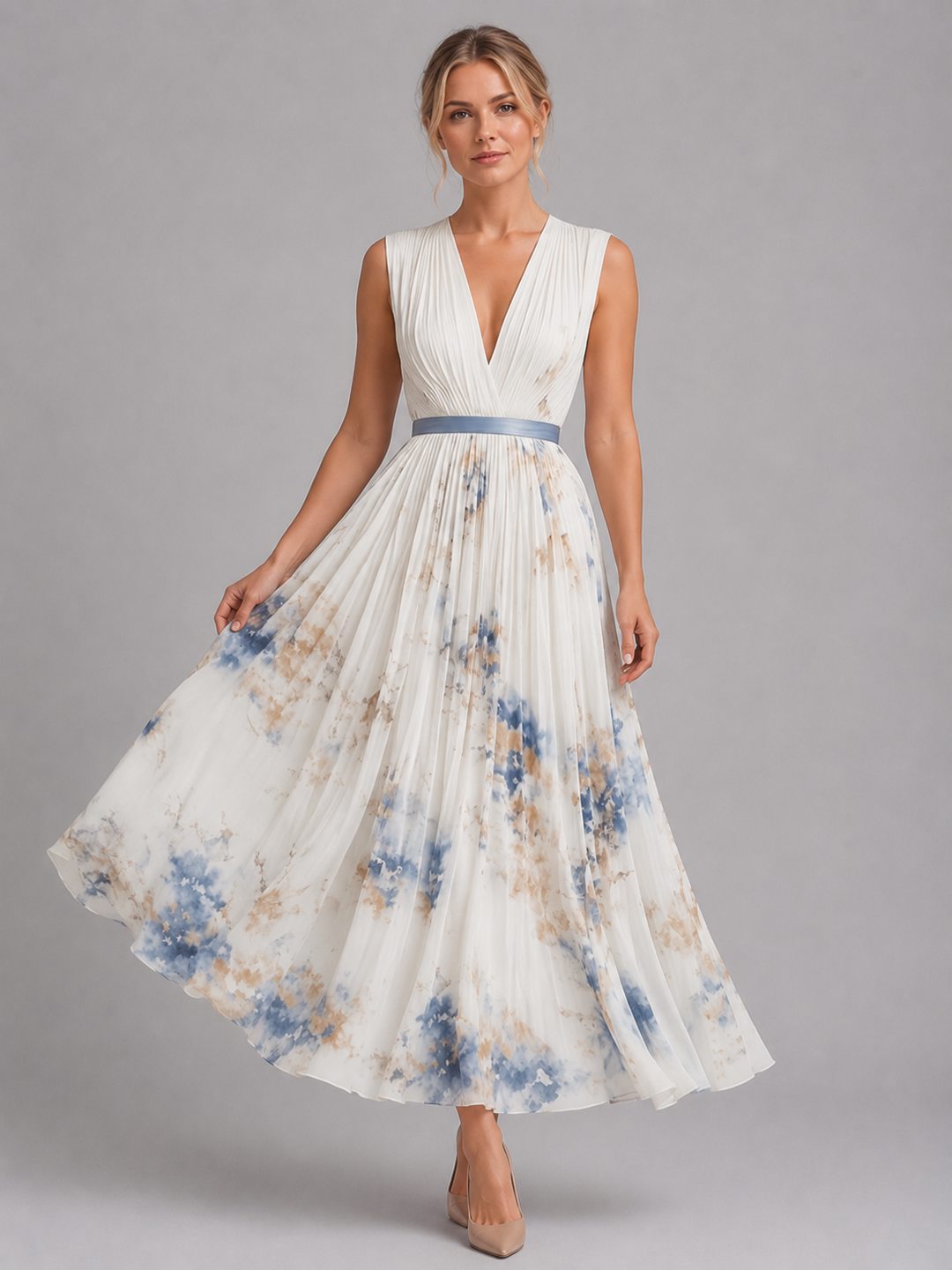 Women’s Pleated Maxi Dress with Floral Print