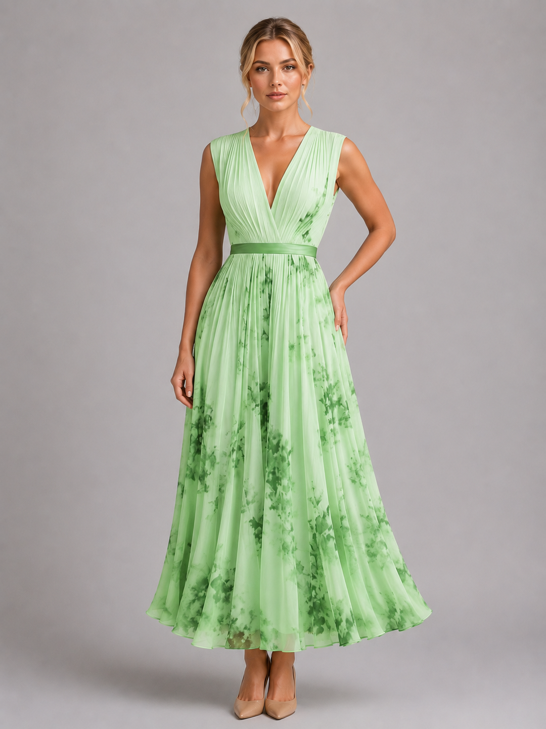 Women’s Pleated Maxi Dress with Floral Print