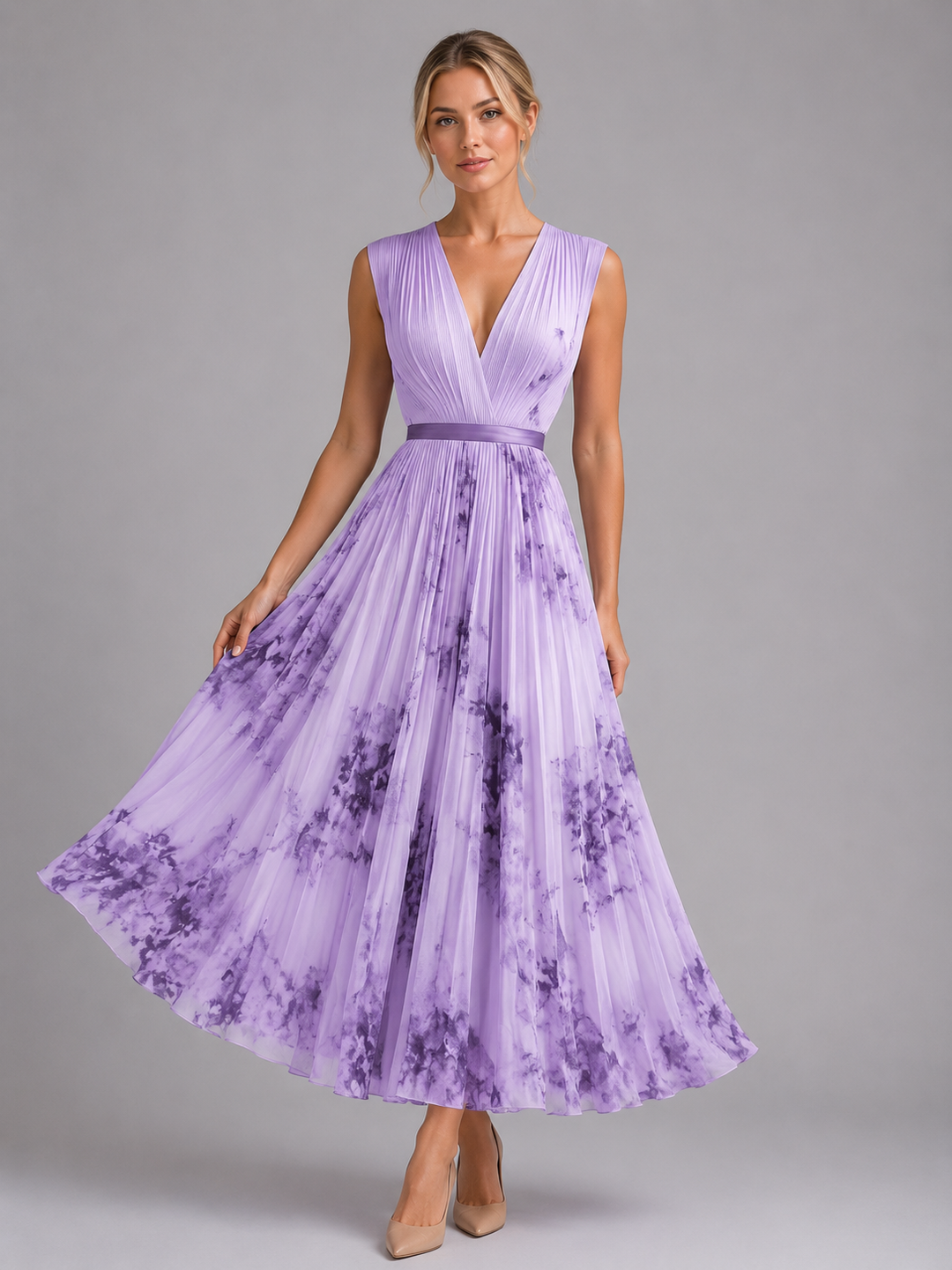 Women’s Pleated Maxi Dress with Floral Print