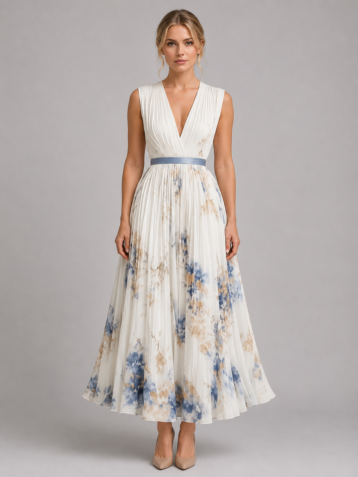 Women’s Pleated Maxi Dress with Floral Print