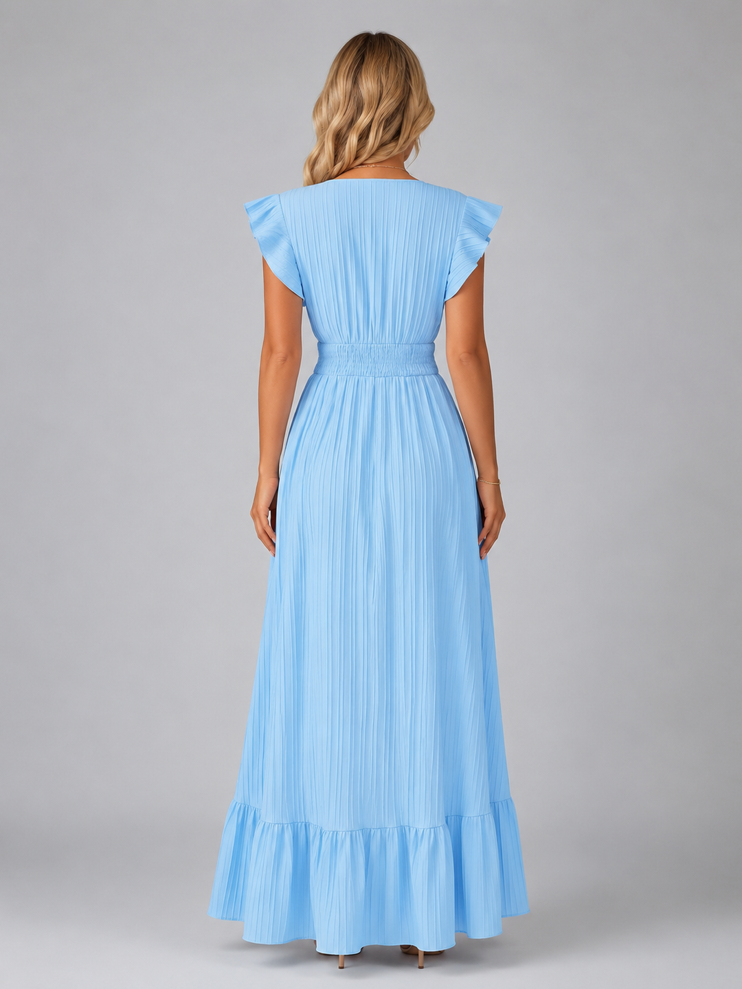Women’s Pleated Maxi Dress with Flutter Sleeves