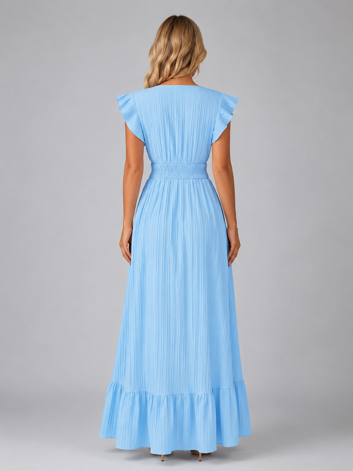 Women’s Pleated Maxi Dress with Flutter Sleeves