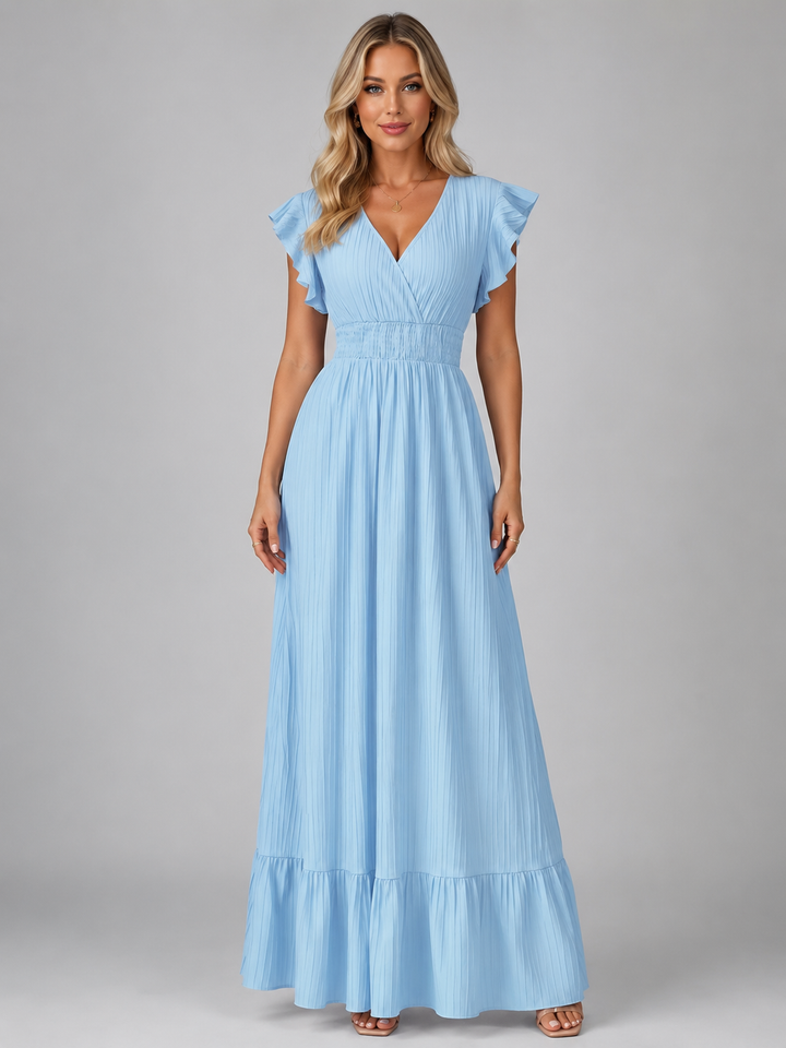 Women’s Pleated Maxi Dress with Flutter Sleeves