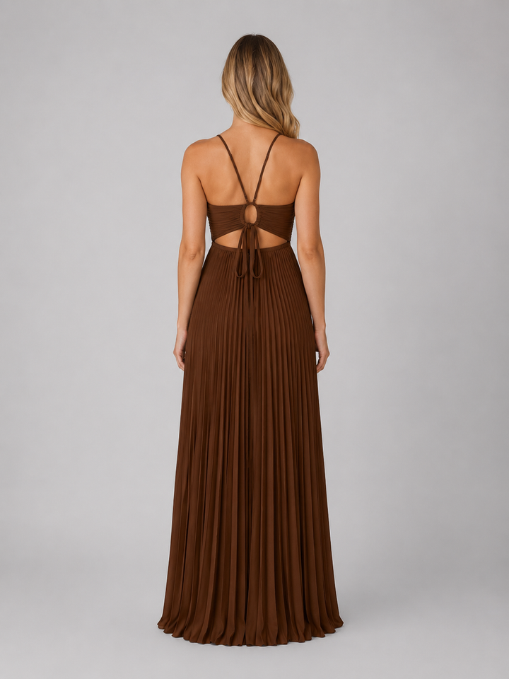 Women’s Pleated Maxi Dress with Open Back