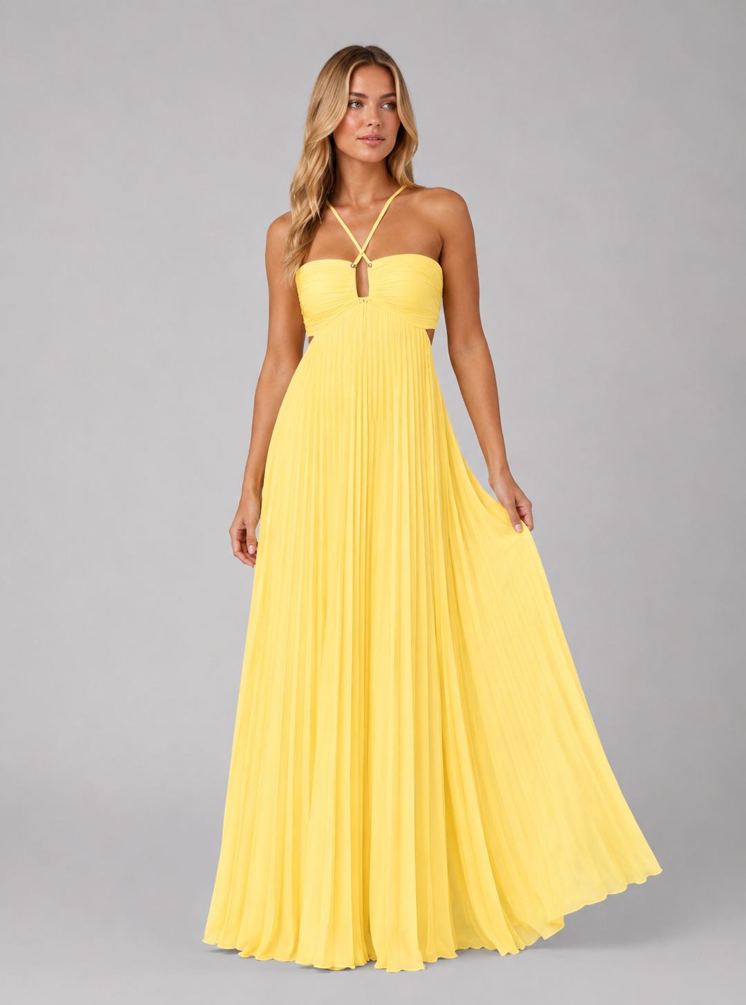 Women’s Pleated Maxi Dress with Open Back