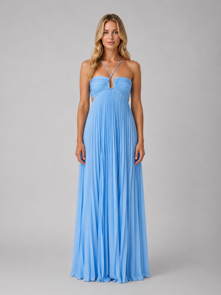 Women’s Pleated Maxi Dress with Open Back