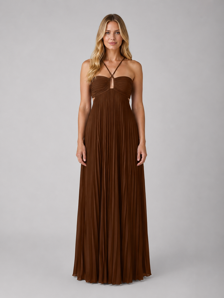 Women’s Pleated Maxi Dress with Open Back