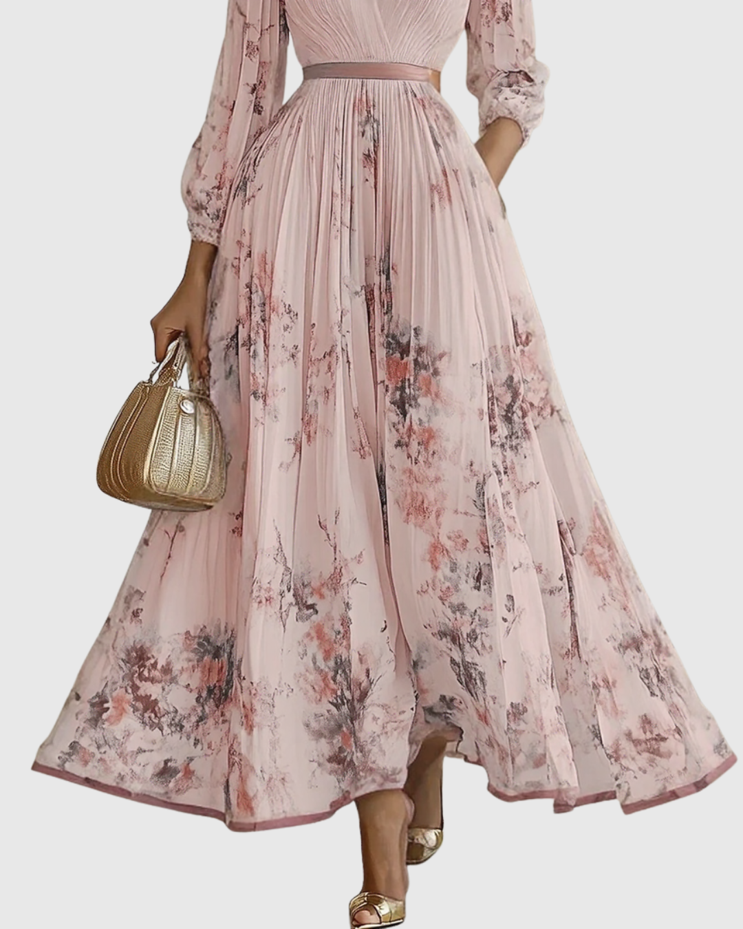 Women's Pleated Maxi Dress with Ribbon Waist for Garden Parties