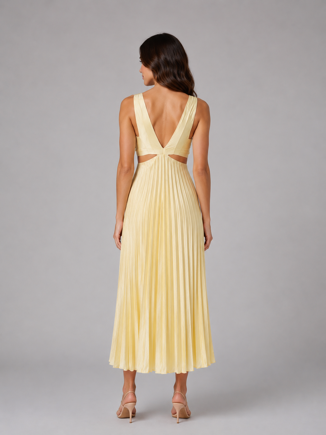 Women’s Pleated Midi Dress with Cut-Out Waist