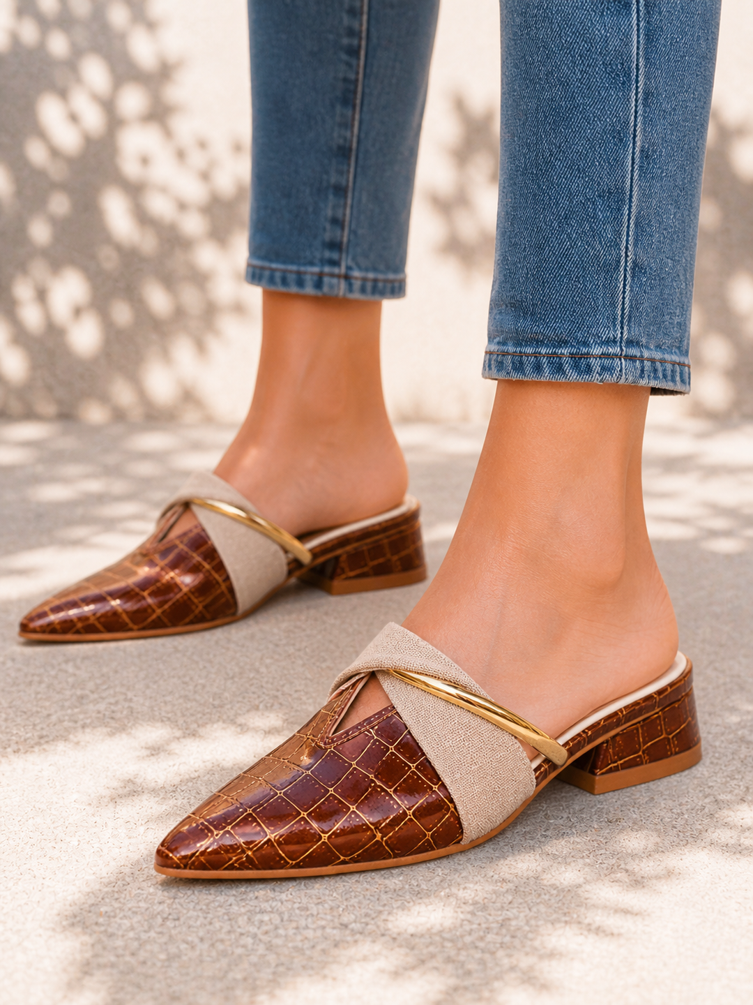 Women’s Pointed Toe Mule with Croc Effect