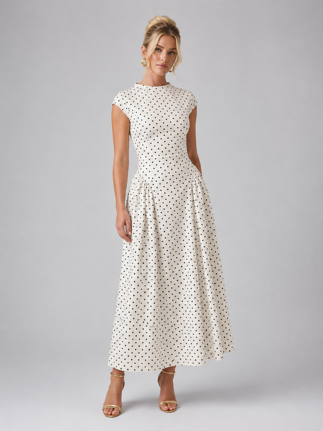 Women’s Polka Dot Maxi Dress with A-Line