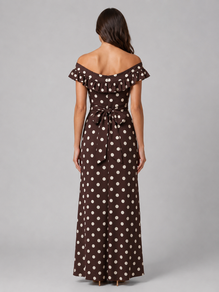 Women’s Polka Dot Maxi Dress with Off-Shoulder-Neckline