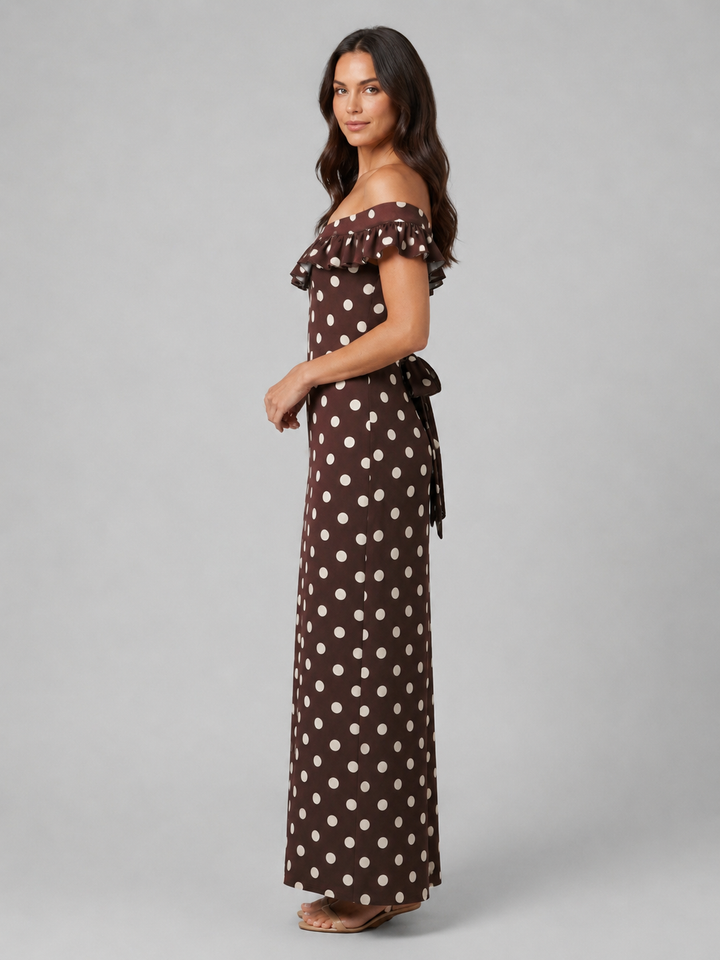 Women’s Polka Dot Maxi Dress with Off-Shoulder-Neckline