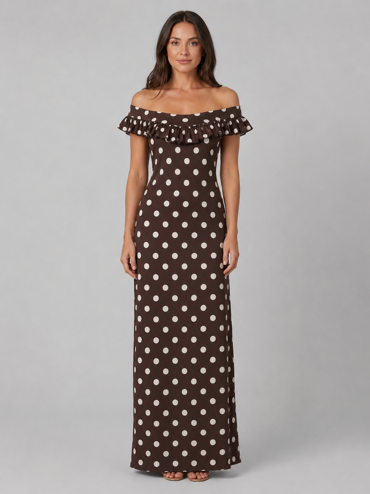 Women’s Polka Dot Maxi Dress with Off-Shoulder-Neckline