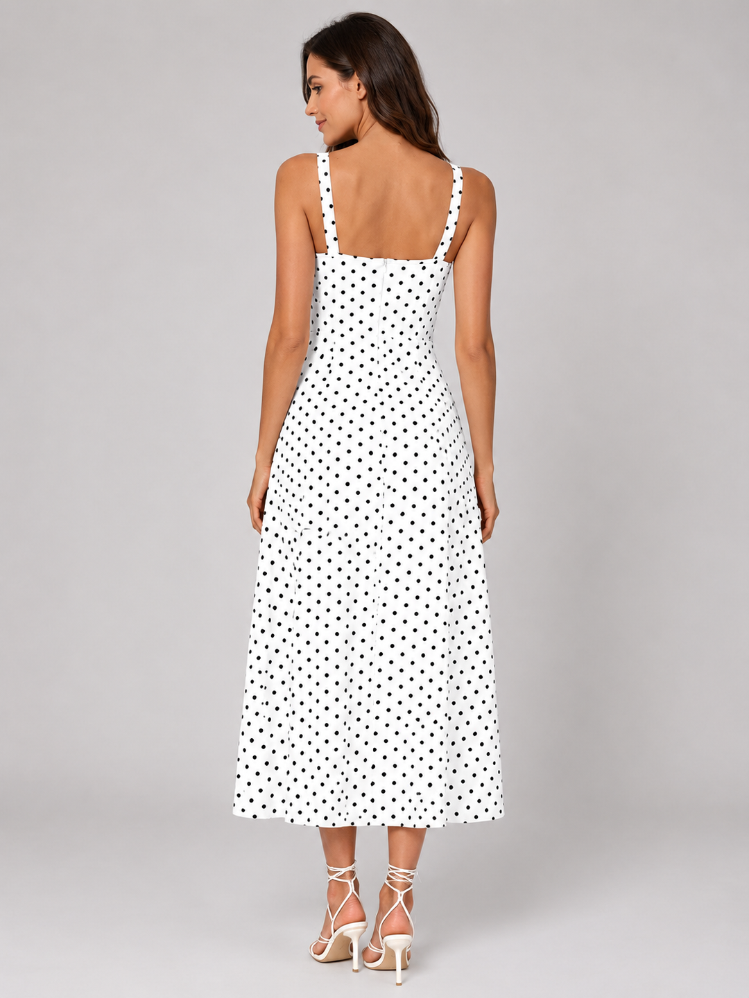 Women’s Polka Dot Midi Dress with Ruched
