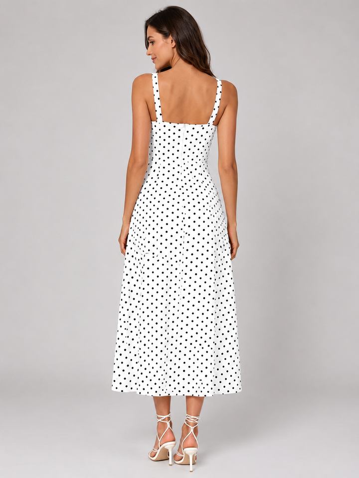 Women’s Polka Dot Midi Dress with Ruched