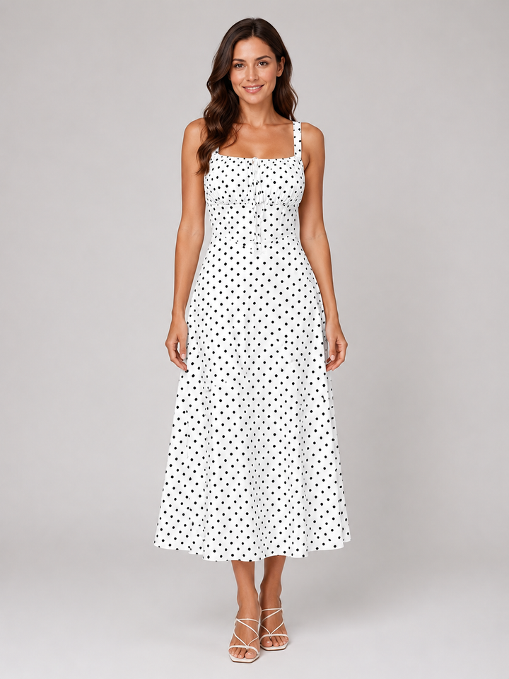 Women’s Polka Dot Midi Dress with Ruched