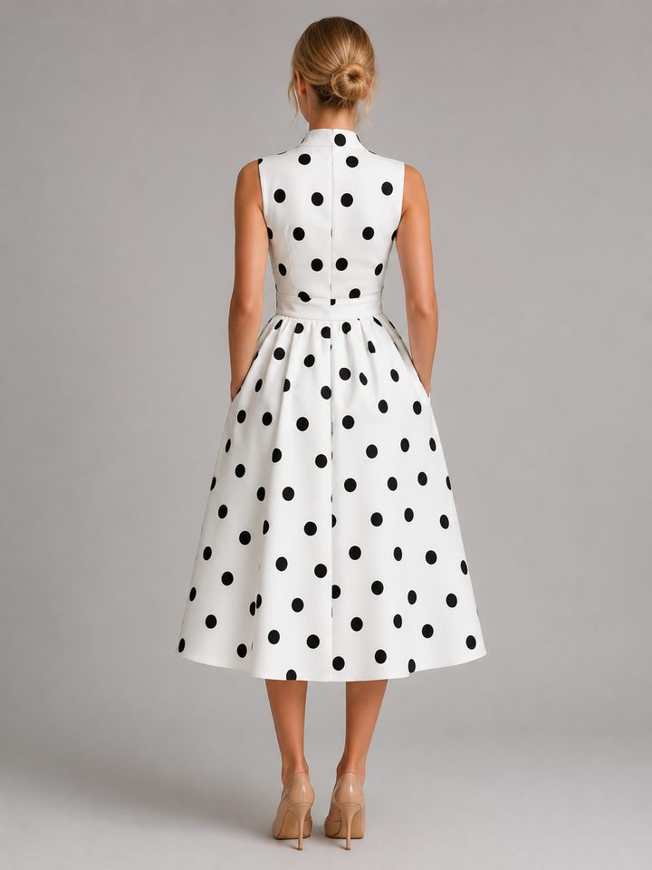 Women’s Polka Dot Midi Dress with V-Neck