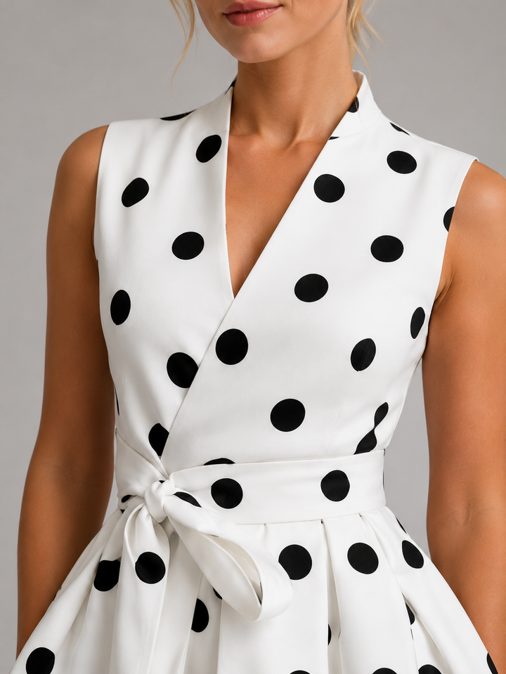 Women’s Polka Dot Midi Dress with V-Neck