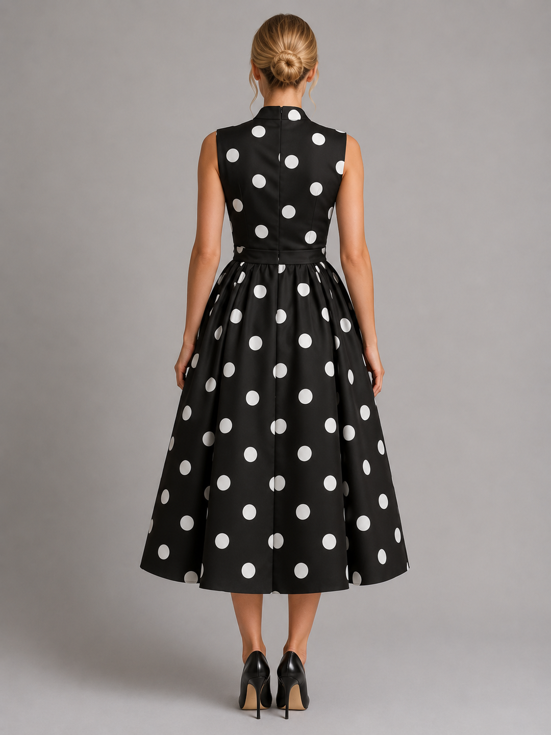Women’s Polka Dot Midi Dress with V-Neck