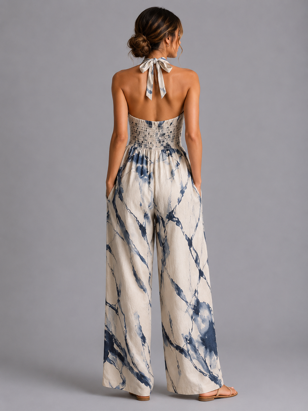 Women’s Printed Jumpsuit with Halter Neckline