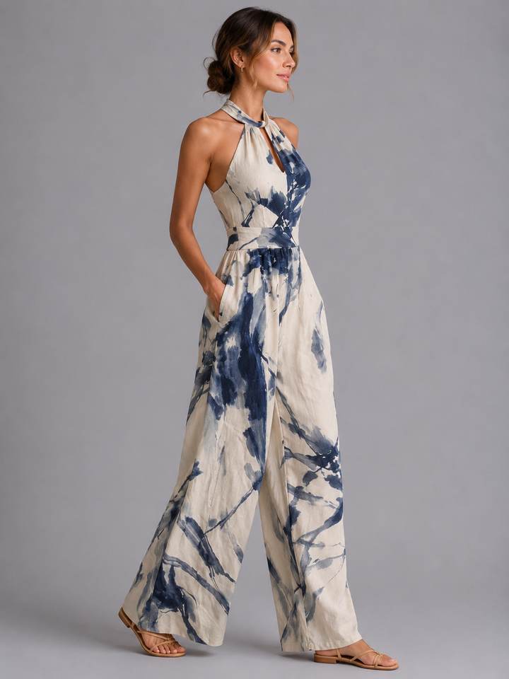 Women’s Printed Jumpsuit with Halter Neckline