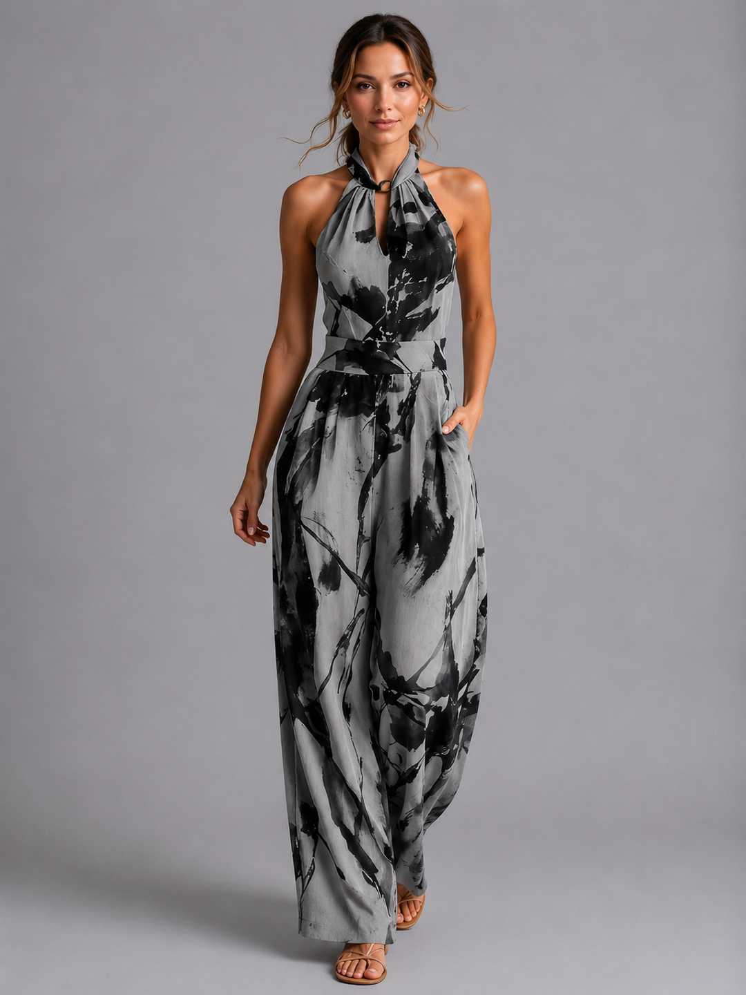 Women’s Printed Jumpsuit with Halter Neckline