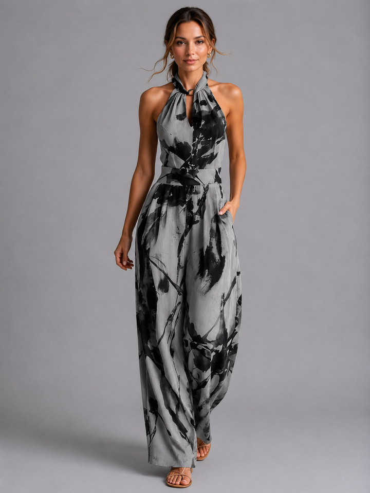 Women’s Printed Jumpsuit with Halter Neckline