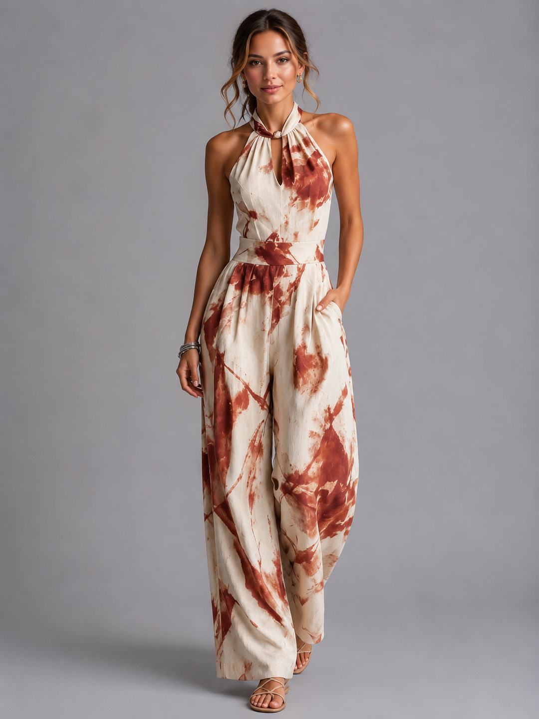 Women’s Printed Jumpsuit with Halter Neckline