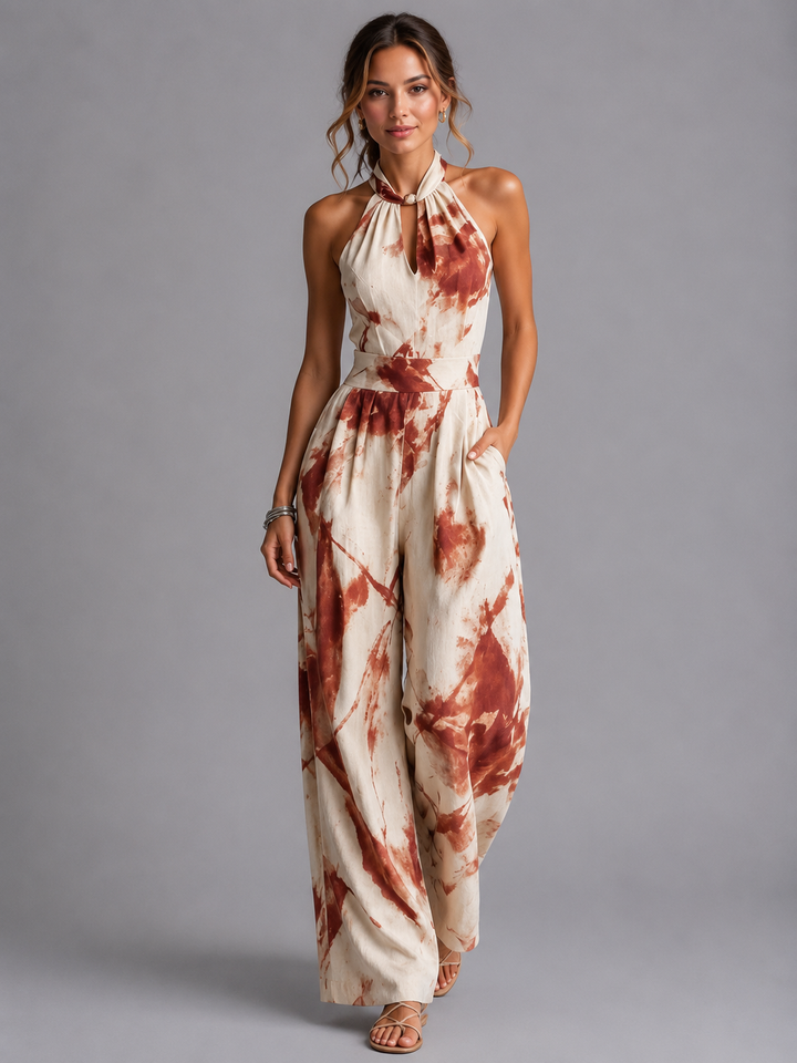 Women’s Printed Jumpsuit with Halter Neckline