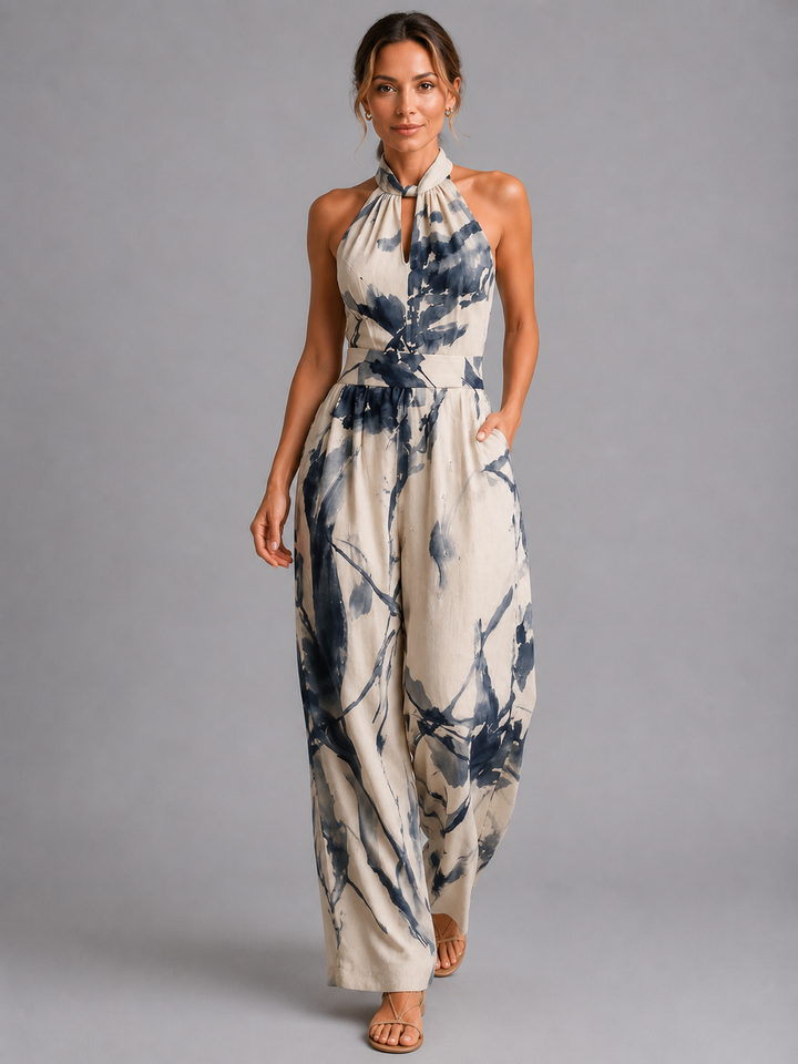 Women’s Printed Jumpsuit with Halter Neckline
