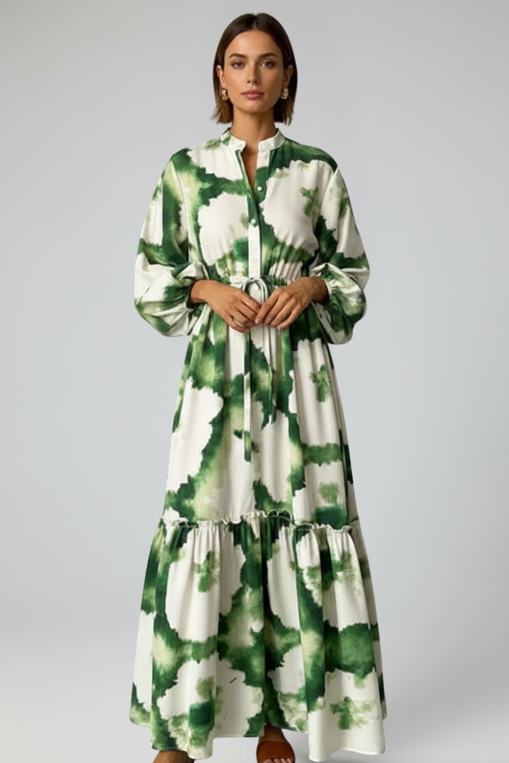 Women's Printed Maxi Dress with V-Neck for Garden Parties