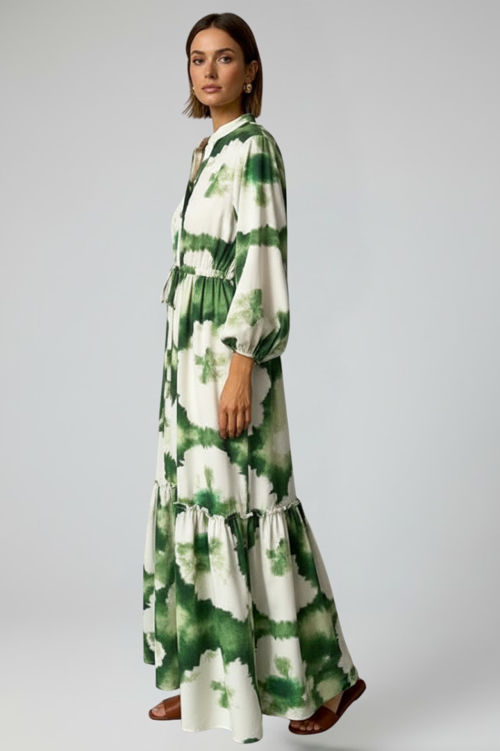 Women's Printed Maxi Dress with V-Neck for Garden Parties