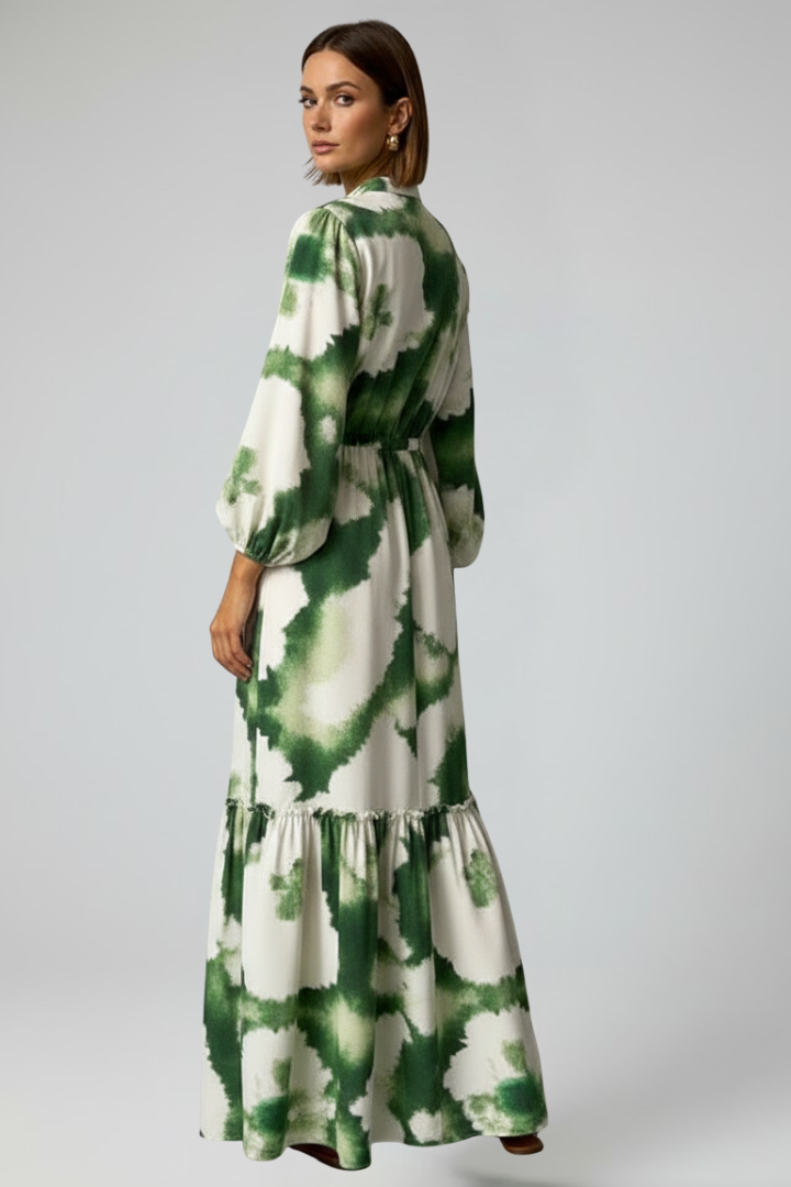 Women's Printed Maxi Dress with V-Neck for Garden Parties