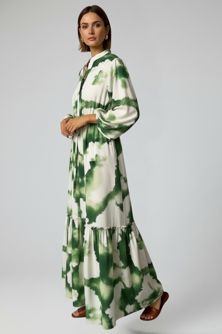 Women's Printed Maxi Dress with V-Neck for Garden Parties