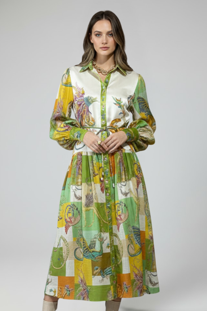 Women's Printed Maxi Dress with V-Neck for Garden Parties