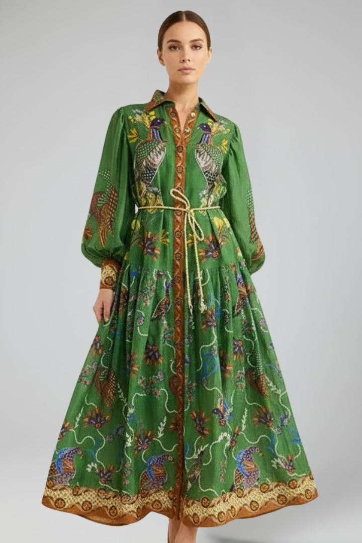 Women's Printed Maxi Dress with V-Neck for Garden Parties