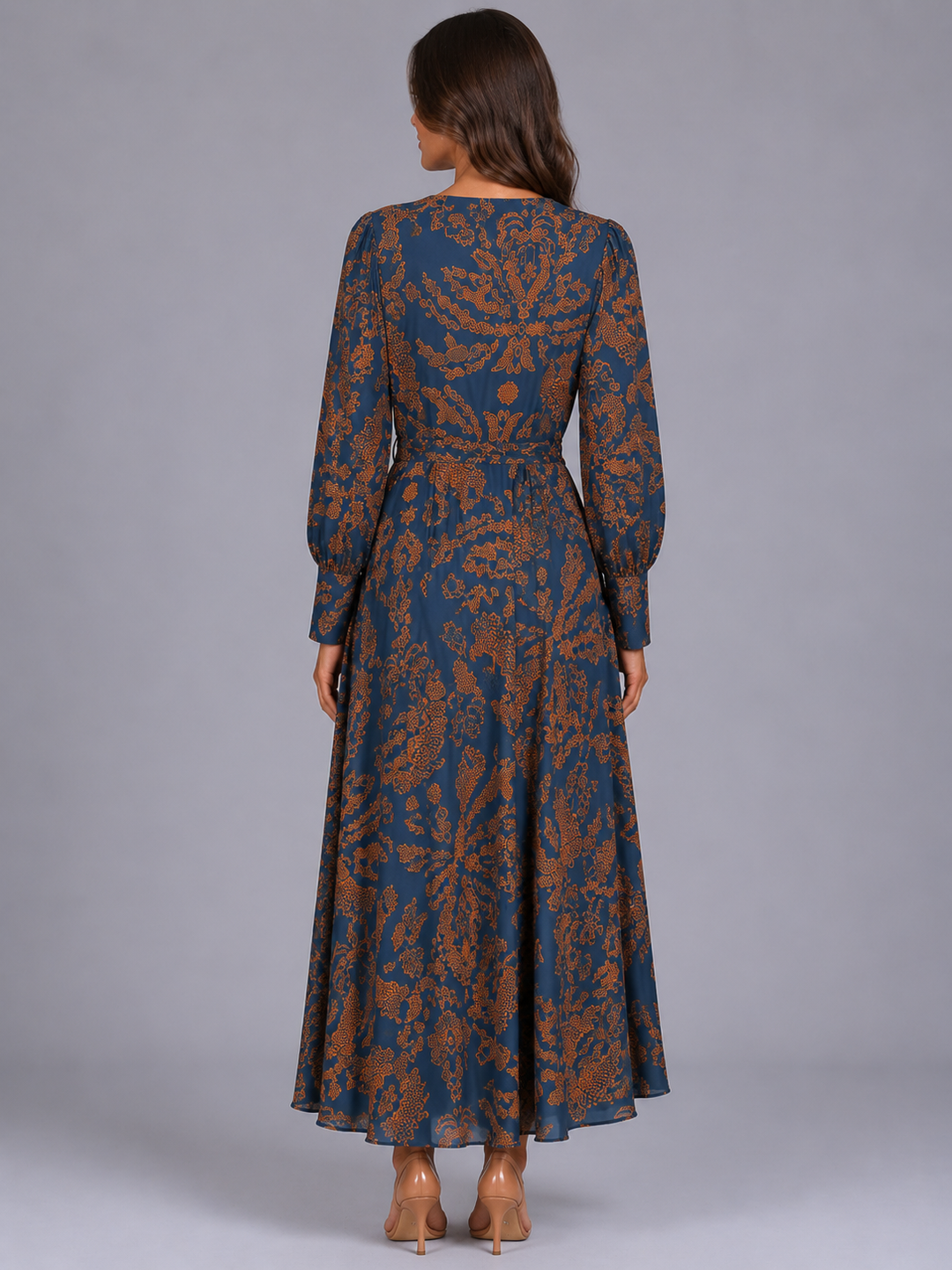Women’s Printed Midi Dress with Knot-Front Waist