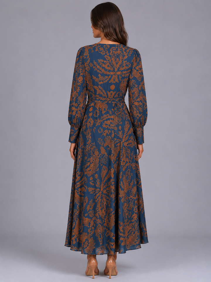 Women’s Printed Midi Dress with Knot-Front Waist