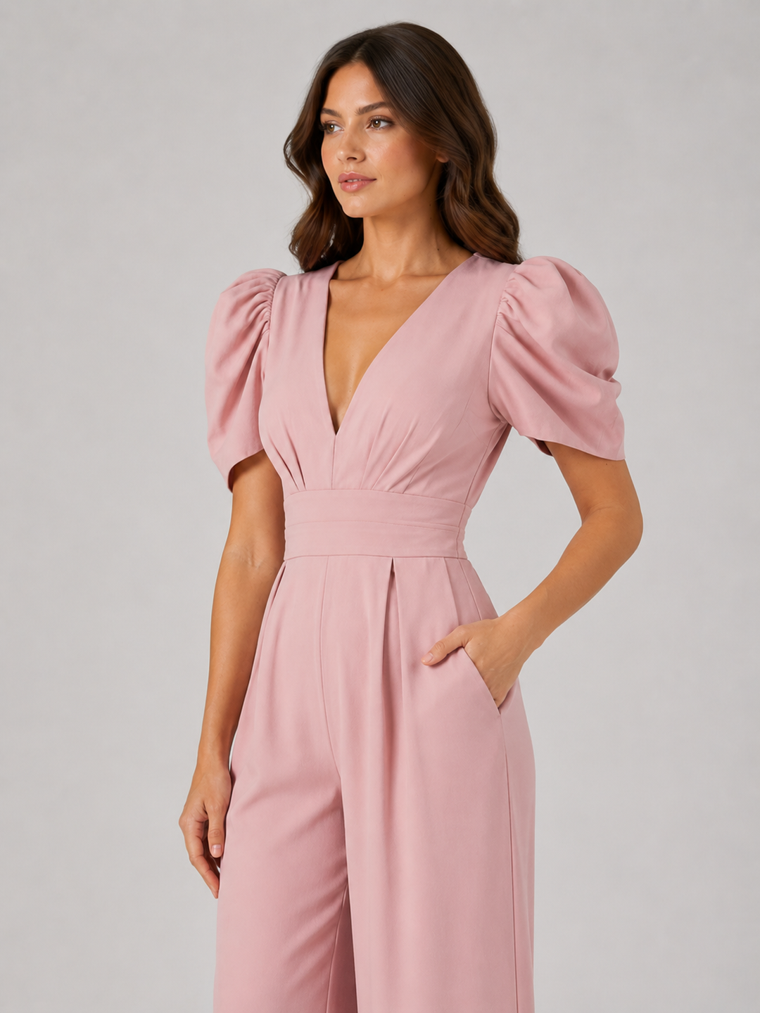 Women’s Puff Sleeve Jumpsuit with Open-Back Bow