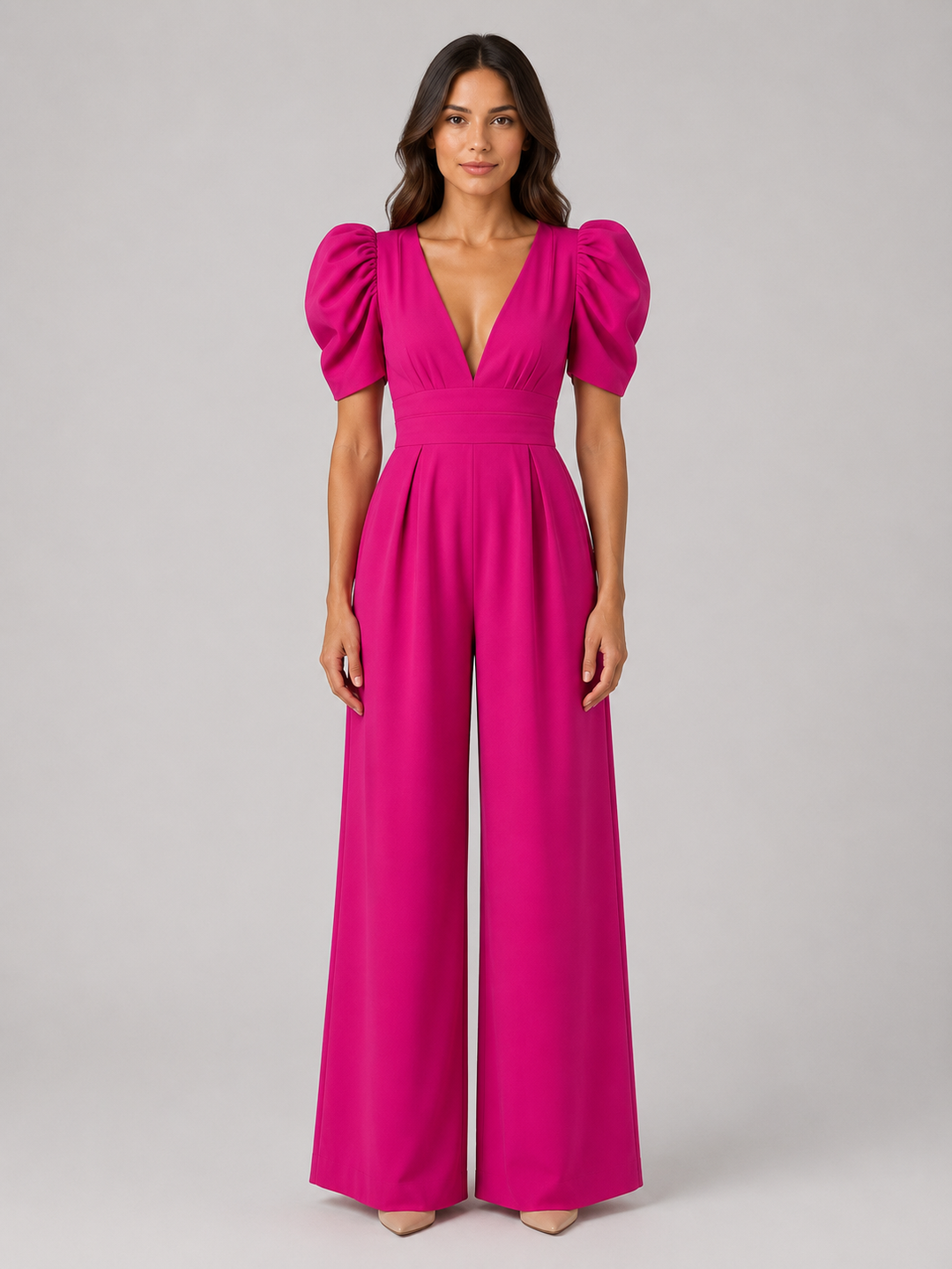 Women’s Puff Sleeve Jumpsuit with Open-Back Bow
