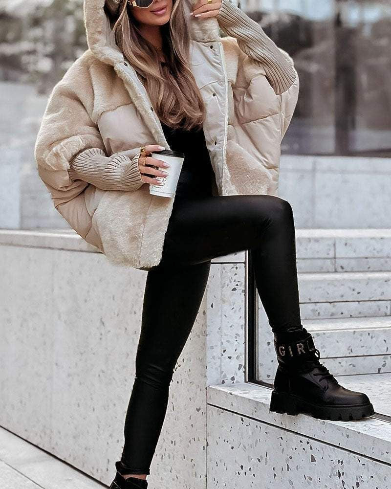Women's Puffer Coat with Faux Fur Hood for Winter