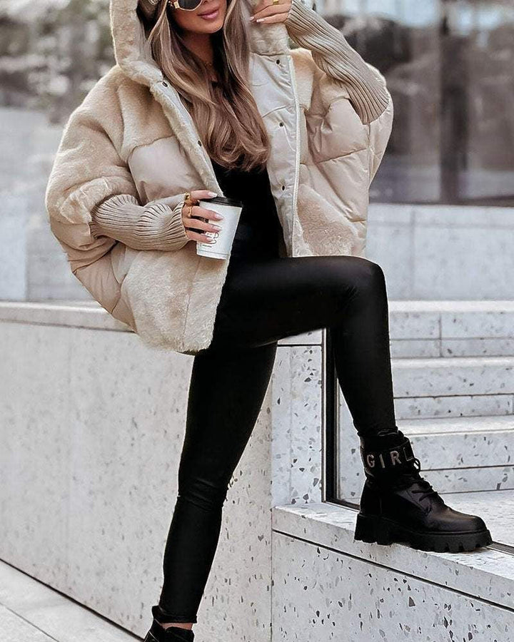 Women's Puffer Coat with Faux Fur Hood for Winter