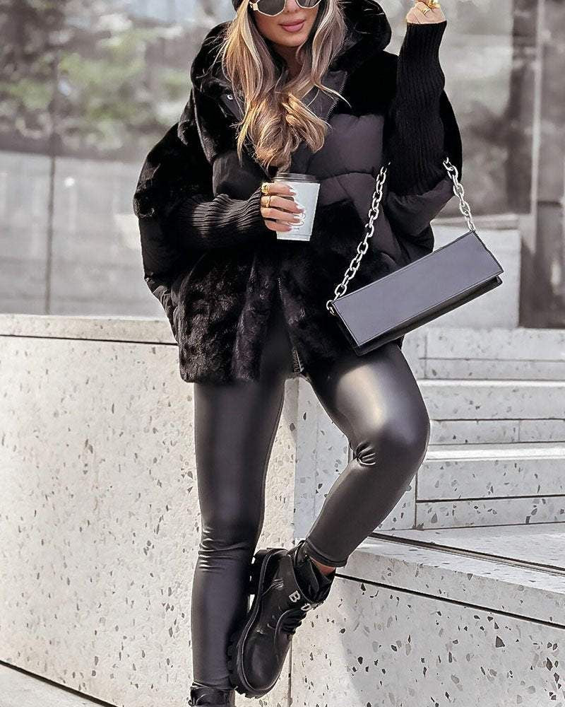 Women's Puffer Coat with Faux Fur Hood for Winter