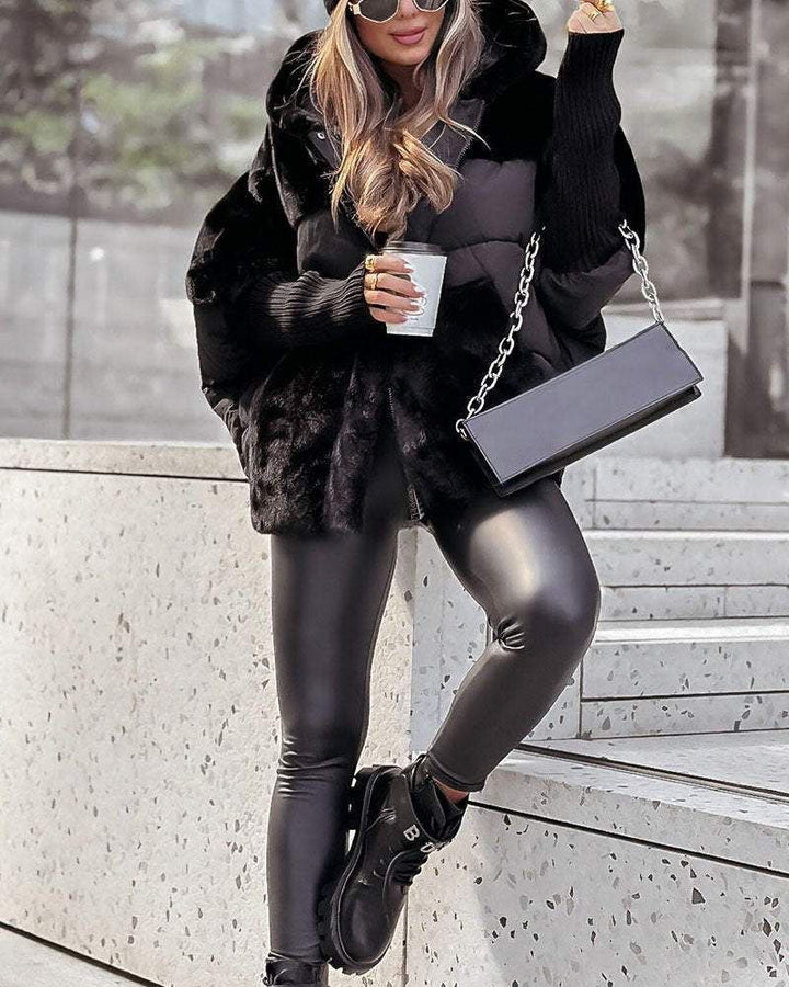 Women's Puffer Coat with Faux Fur Hood for Winter