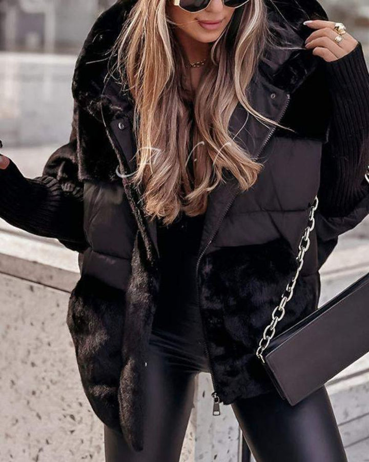 Women's Puffer Coat with Faux Fur Hood for Winter