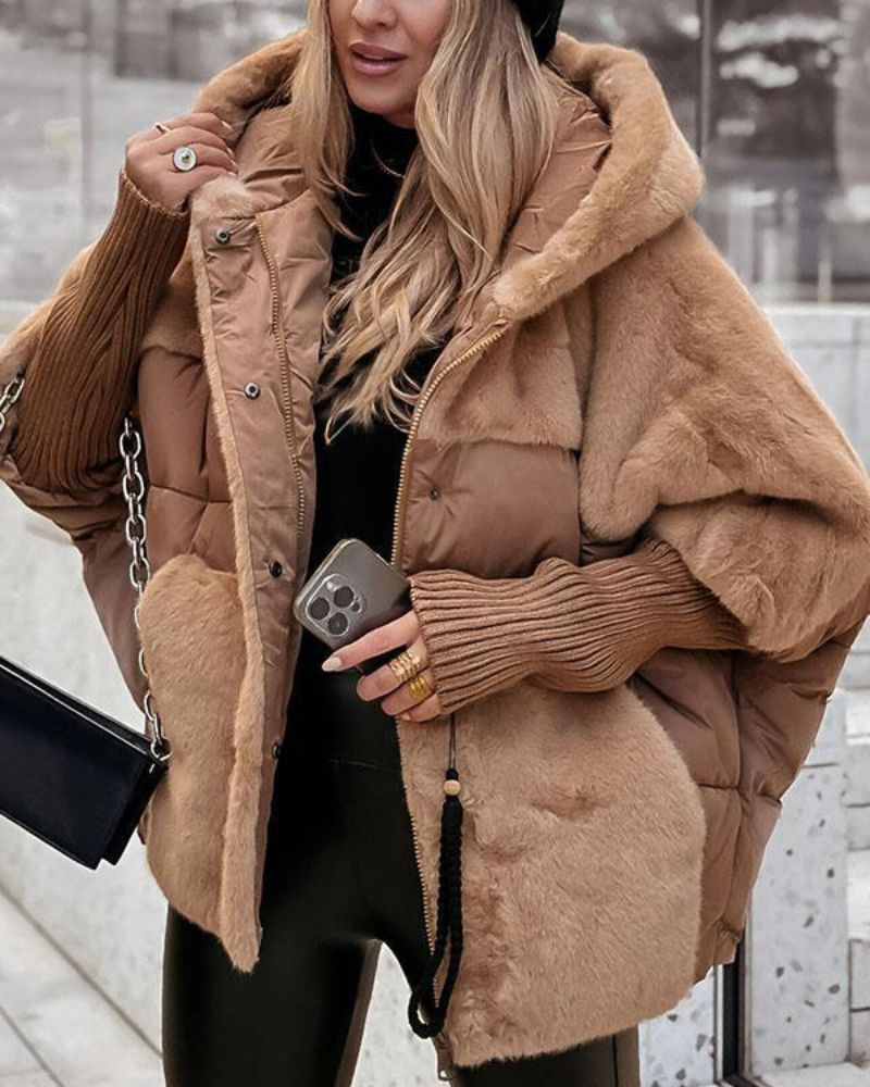 Women's Puffer Coat with Faux Fur Hood for Winter